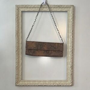 SOPRANO | Vintage Brown Genuine Leather Snake Print Clutch with Chain Strap